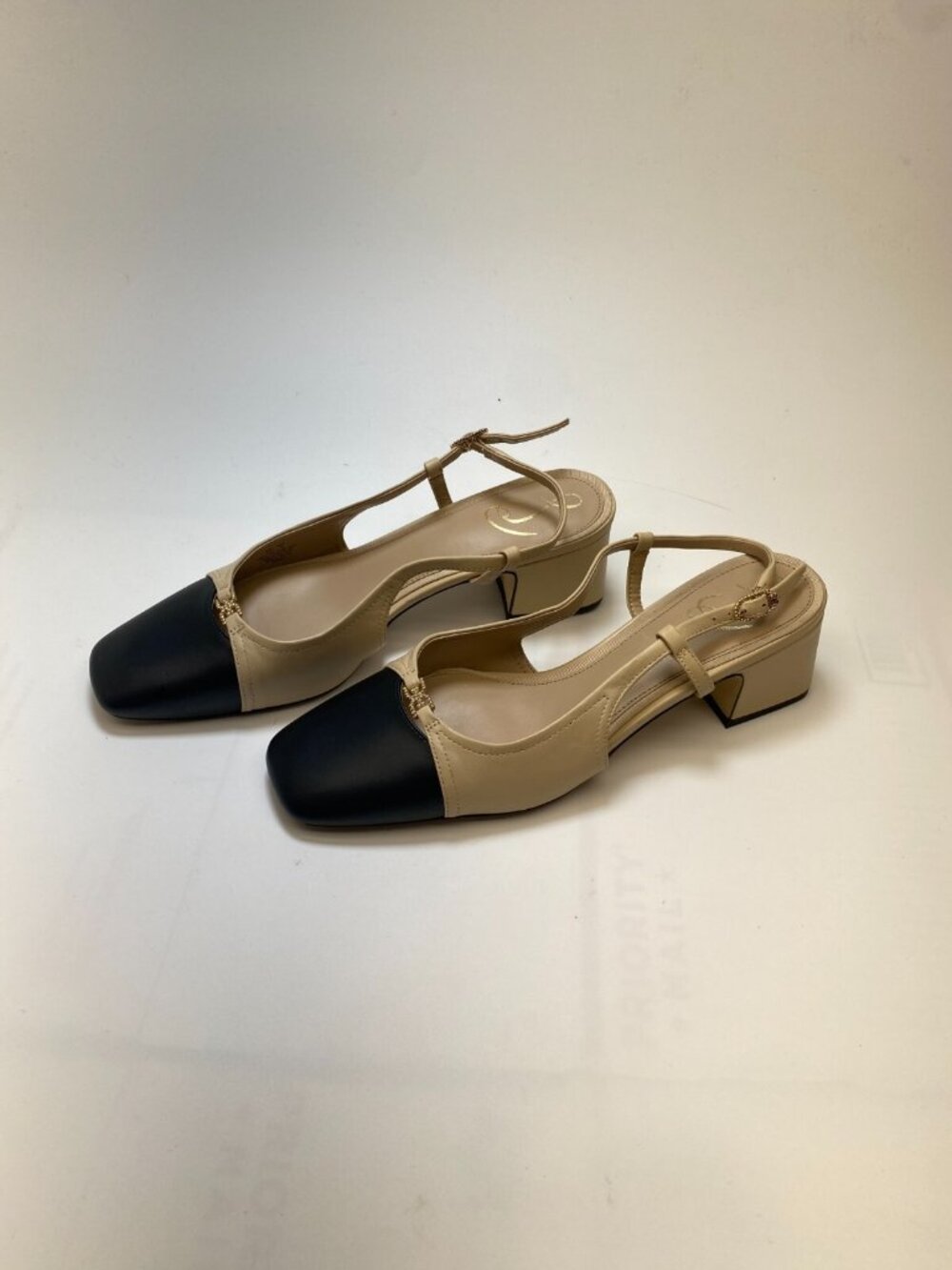 Sam Edelman Womens Kara Black Tan Square Toe Heel Loafer Sz 8.5